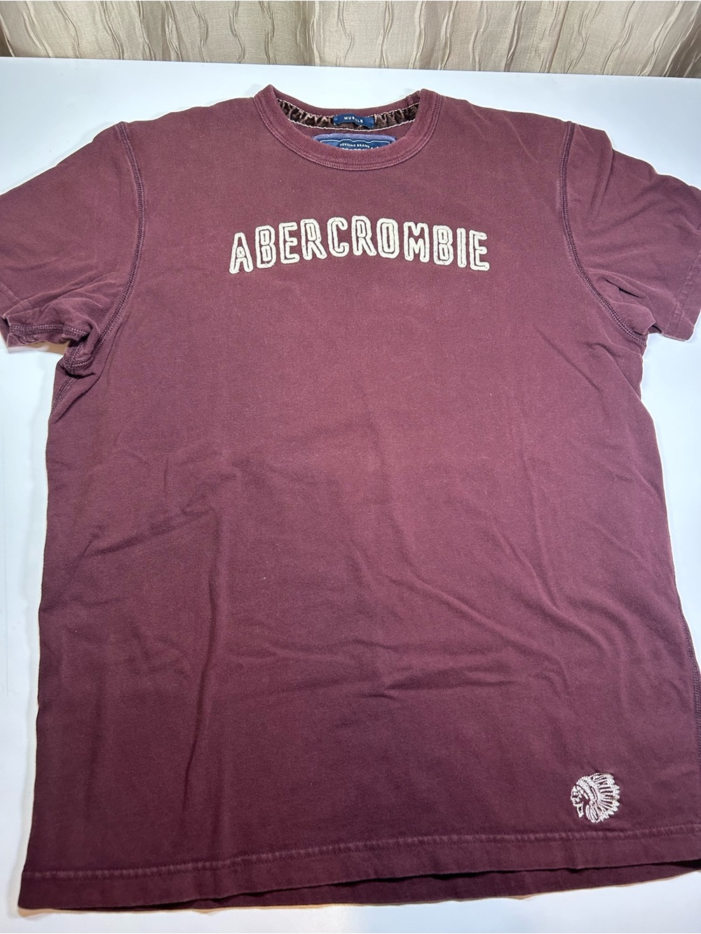 Abercrombie & Fitch Men's L Burgundy Muscle Crew Neck Tee Logo Vintage Y2K